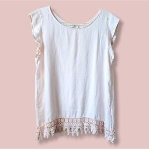 Women Terzo Millenio Pink Linen Blouse M Crochet Fringe Lagenlook Boho Italy